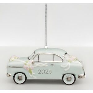 Ornament, 2025 Just Married Vintage Car Christmas Ornament, Made from Porcela...